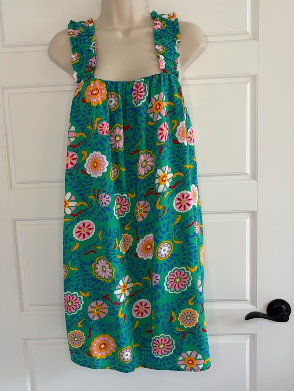Emily Wonder Green Floral Wide Ruffle Strap Mini Dress Size M Cottagecore